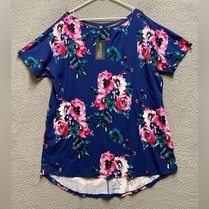 Hiyiyezi Dress shirt Womens 2XL Blue Pink Floral Short Sleeve